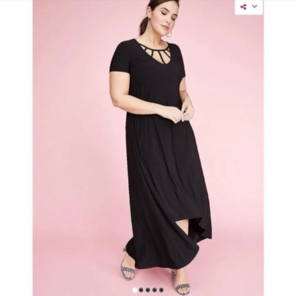 Lane Bryant Strappy Caged Cutout Front Black High Low Maxi Dress - Picture 8 of 8